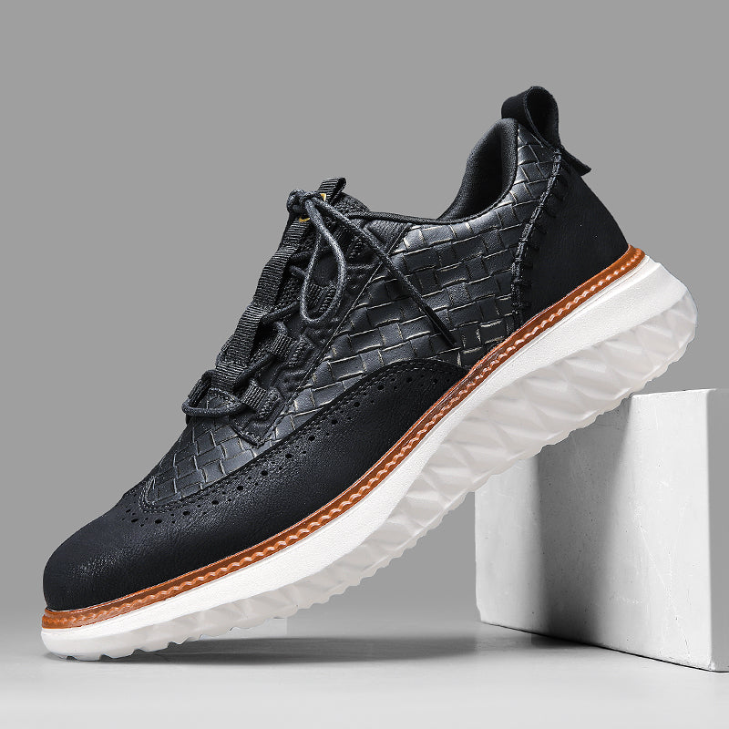Men’s Comfortable Lace-Up Brogue Sneakers – Ultra-Lightweight & Breathable Woven Upper, Arch Support, Wide-Toe Fit, Shock-Absorbing Sole for All-Day Comfort