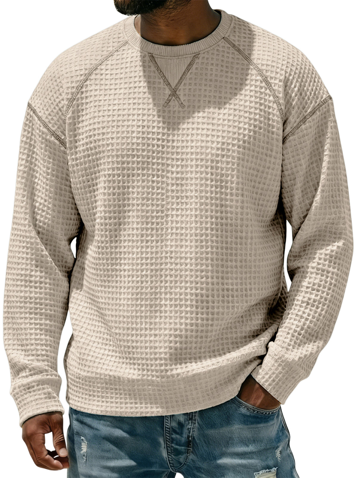 Men's Breathable Waffle Textured Raglan Sleeve Basic Pullover T-shirt