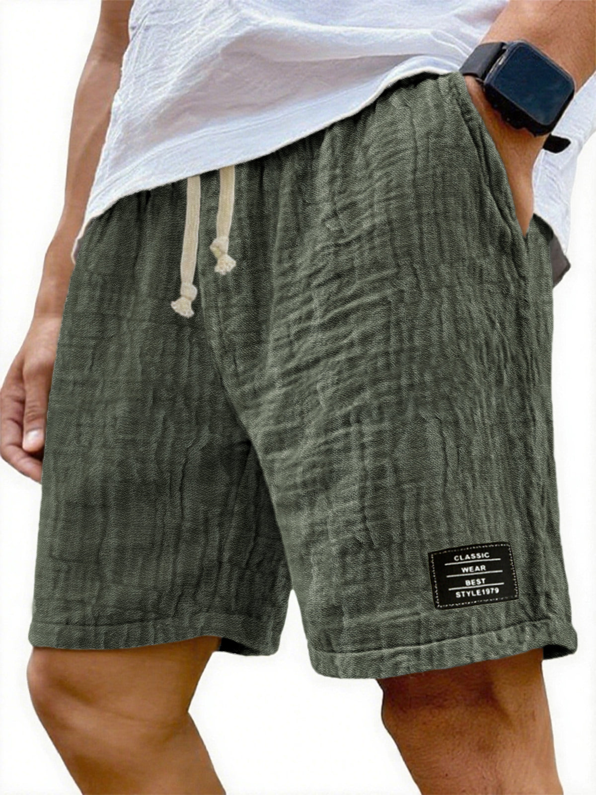 Men's Soft Crinkled Gauze Breathable Holiday Embroidery Lace-up Shorts