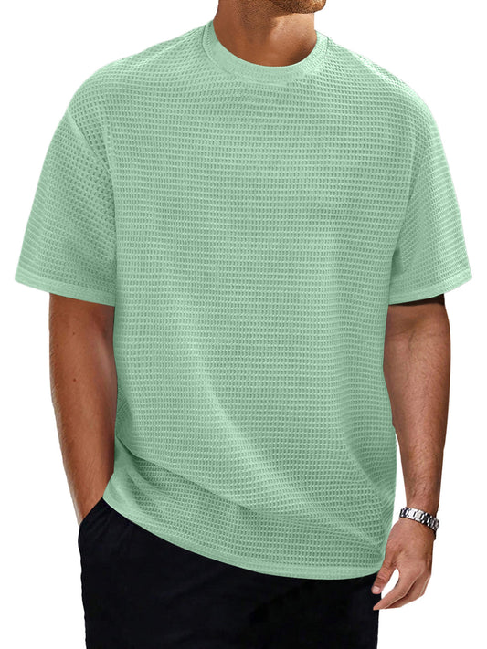 Men's Casual Round Neck Textured Solid Color Short Sleeve T-Shirt