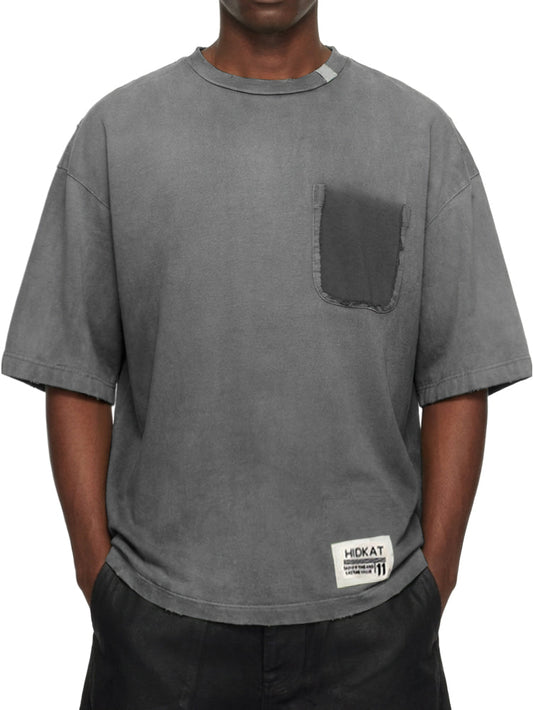 Men's Vintage Washed And Distressed Cotton Short Sleeved T-shirt