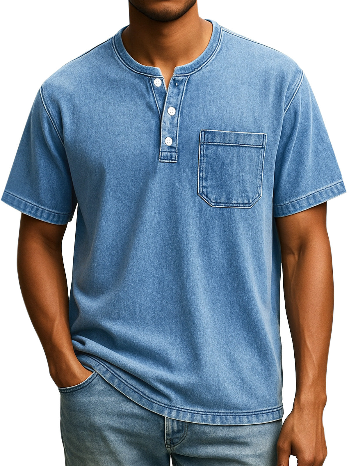 Men's Retro Casual Simple Solid Color Button Short Sleeve Henley Shirt