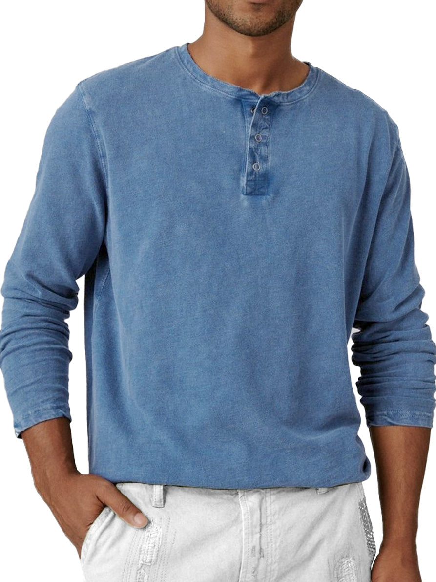 Men's Fashion Retro Distressed Round Neck Long Sleeve Henley Shirt