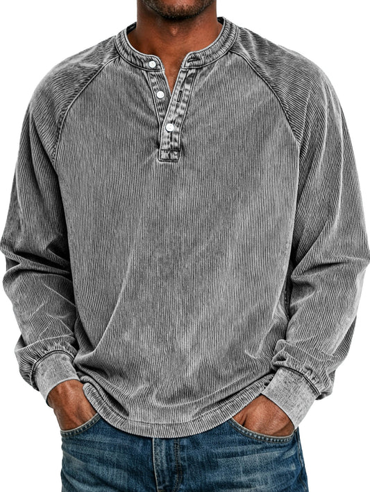 Men's Retro Raglan Corduroy Casual Long-Sleeve Henley Shirt