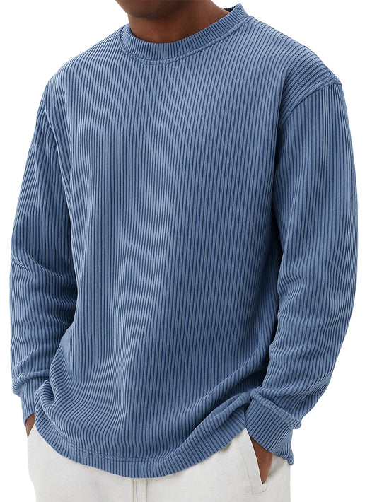 Men's Simple Casual Striped Crewneck Long Sleeved T-shirt