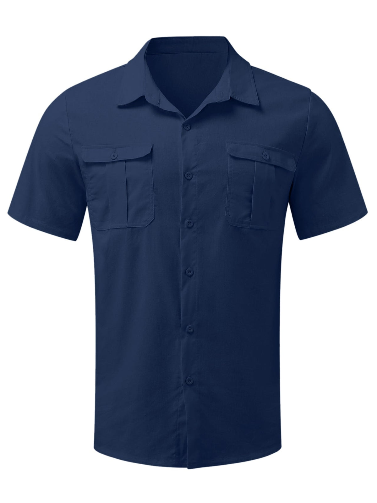 Mokaloha-Men's Solid Color Double Pocket Cotton Linen Casual Short Sleeve Shirt