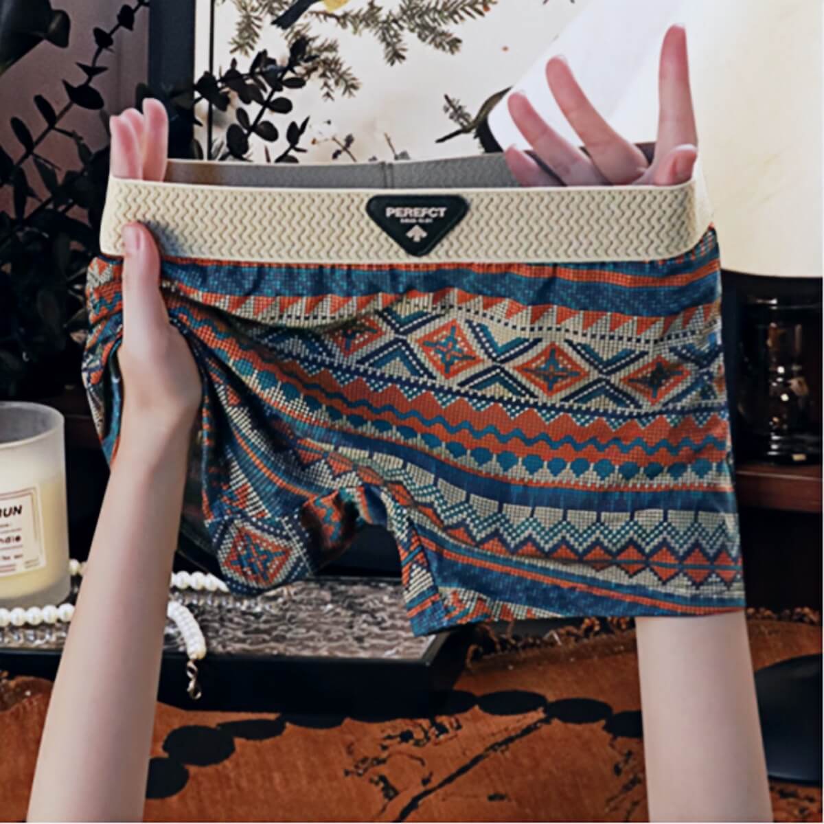 3-Pack Comfortable & Anti-Exposure Cotton Retro Ethnic Style Mid-Rise Boxer Shorts