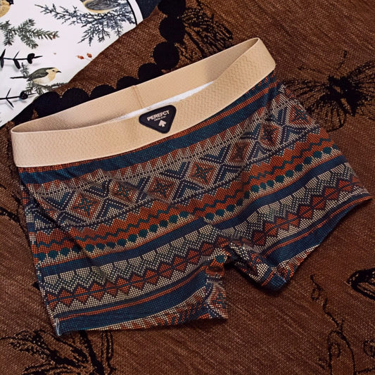 3-Pack Comfortable & Anti-Exposure Cotton Retro Ethnic Style Mid-Rise Boxer Shorts