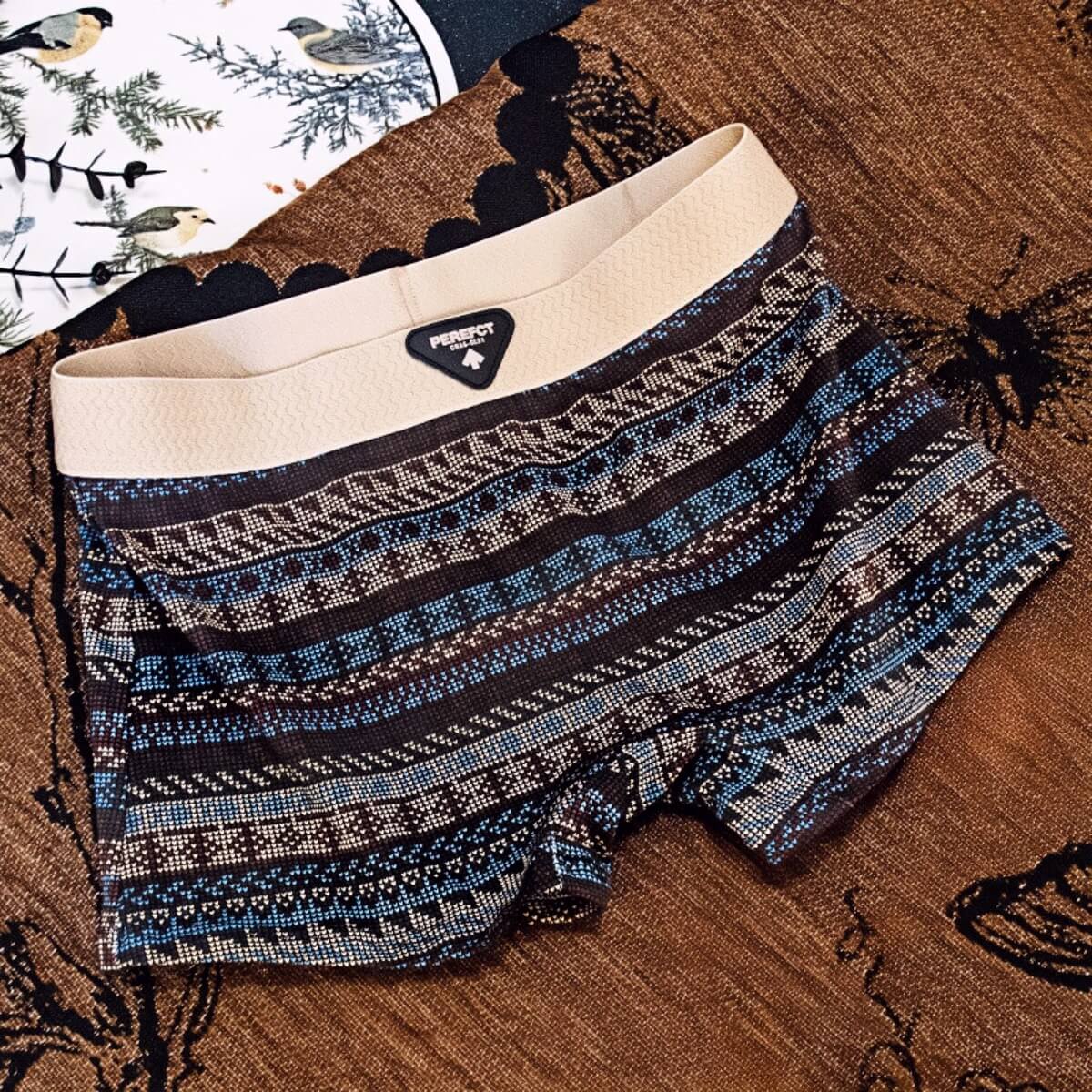 3-Pack Comfortable & Anti-Exposure Cotton Retro Ethnic Style Mid-Rise Boxer Shorts