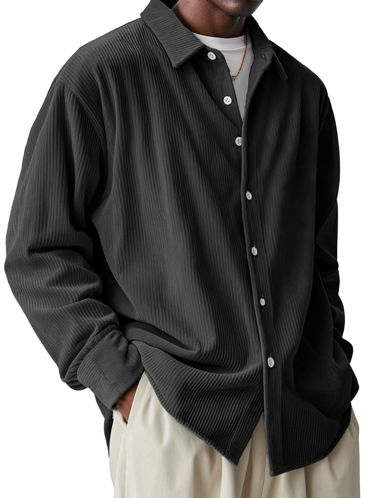 Men's Fashionable and Comfortable Pit Fabric Long Sleeve Lapel Shirt