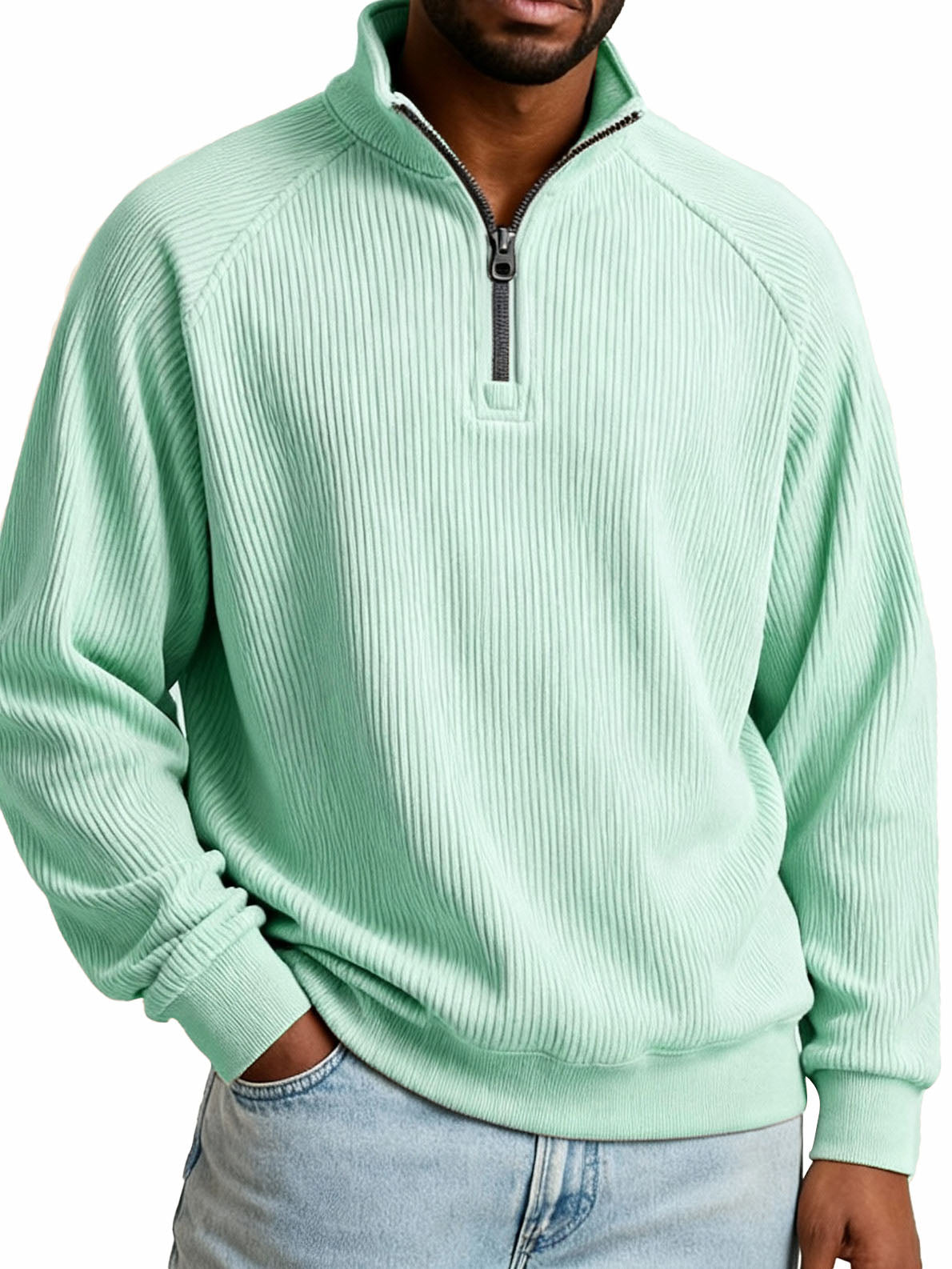 Men's Fashion Casual Raglan Sleeve Stand Collar Long Sleeve Sweatshirt