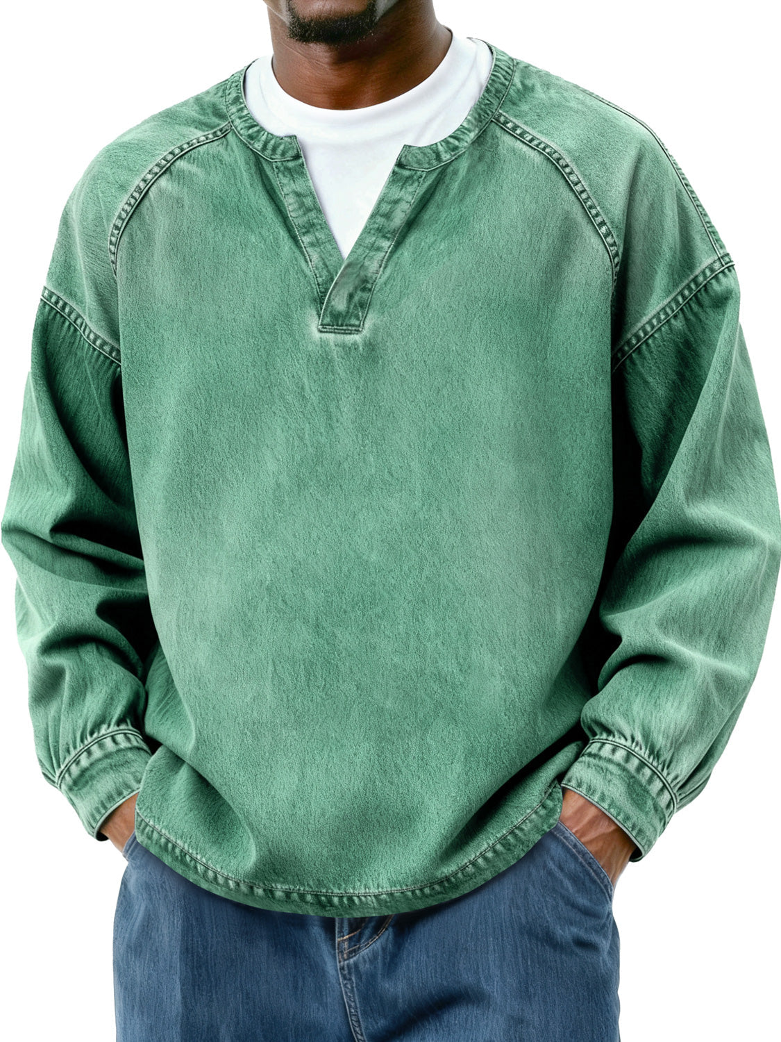 Men's Retro Faux Two-Piece Raglan Patchwork Casual Long-Sleeve T-Shirt