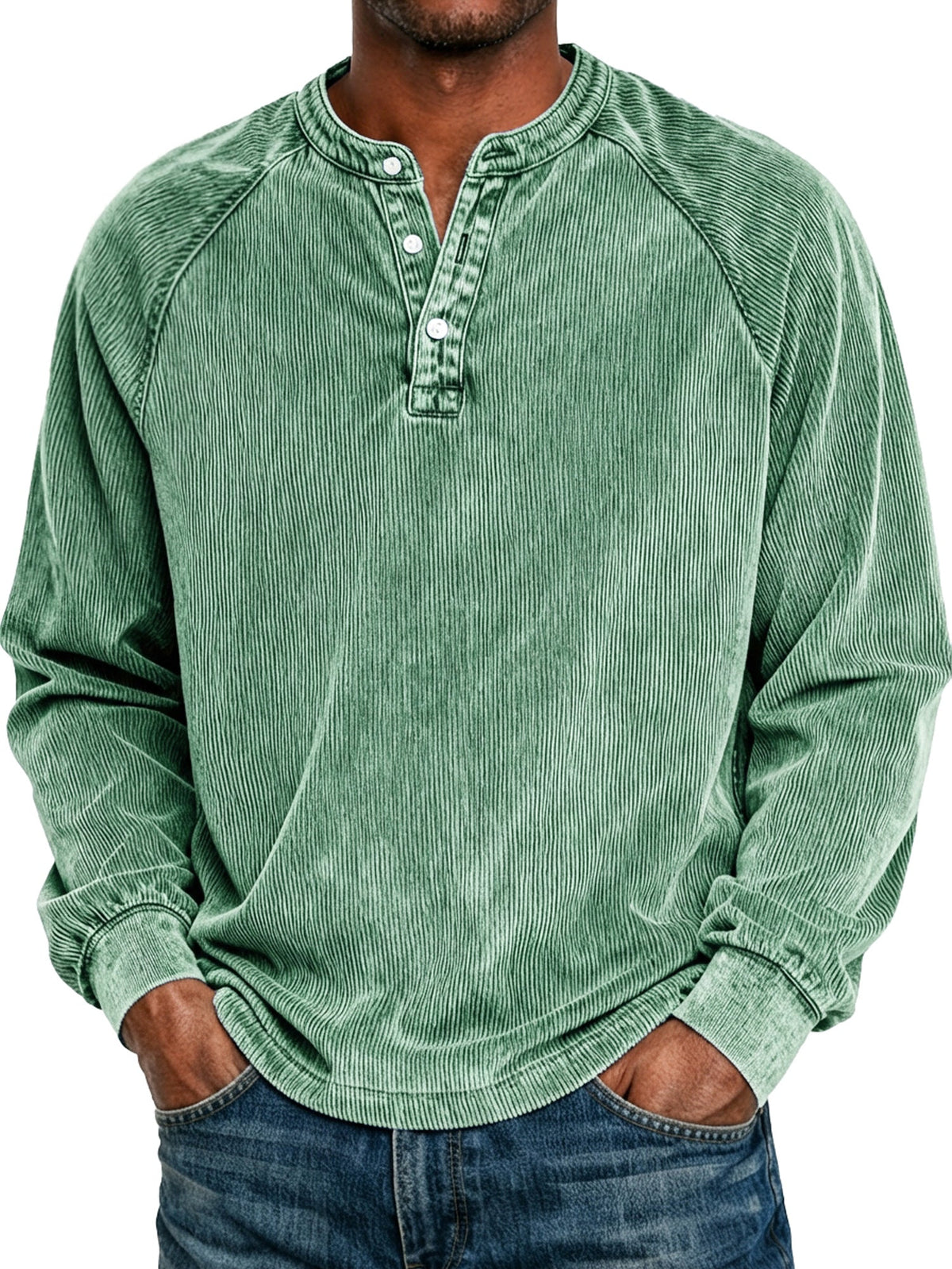 Men's Retro Raglan Corduroy Casual Long-Sleeve Henley Shirt