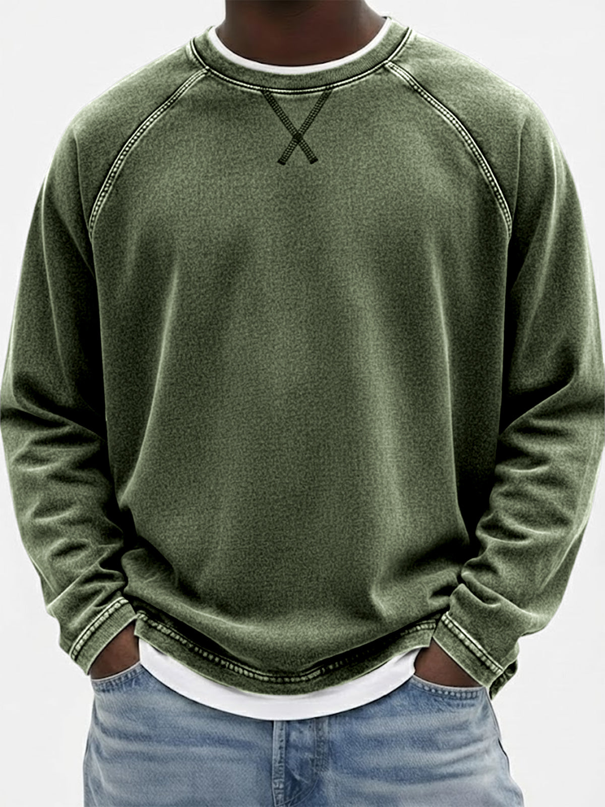 Men's Vintage Dyed Raglan Embroidered Patchwork Pullover Casual T-Shirt