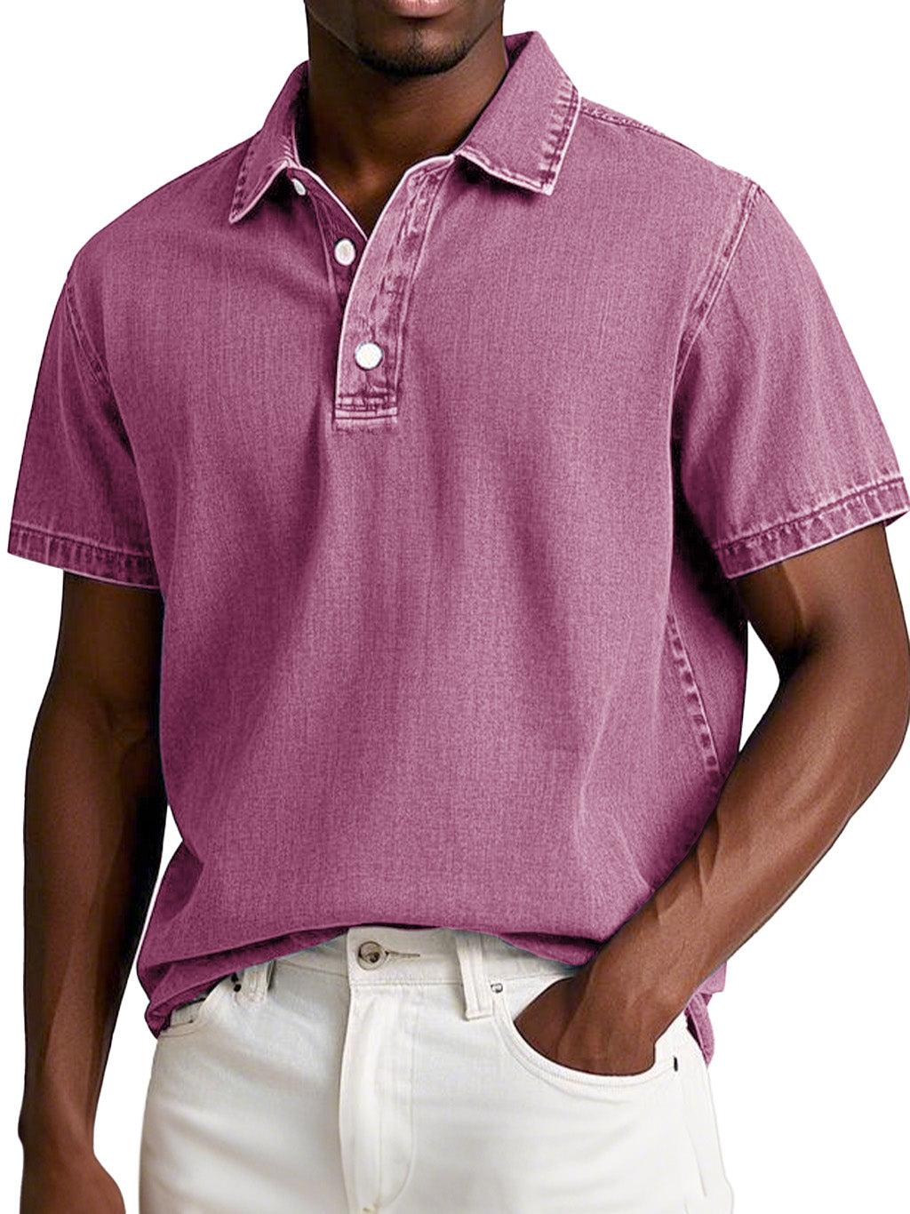 Men's Fashion Retro Washed Distressed Cotton Lapel Short Sleeve Polo Shirt