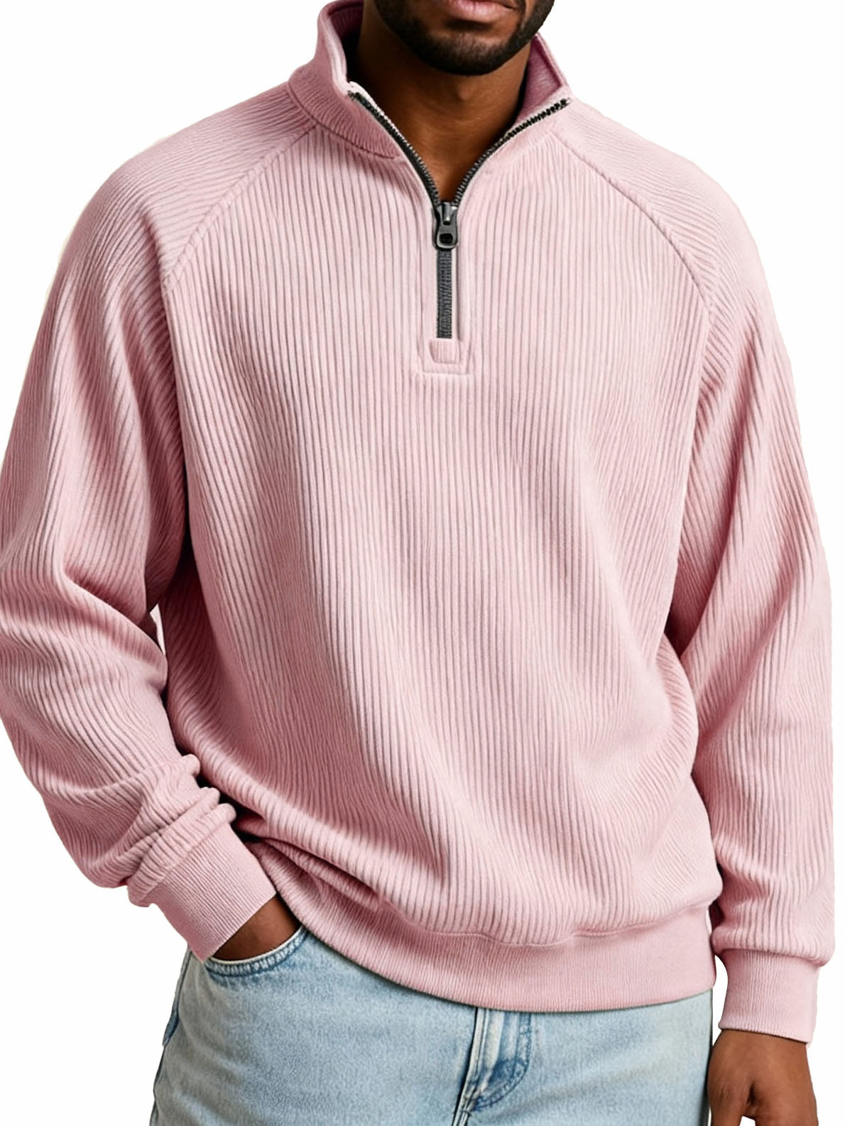 Men's Fashion Casual Raglan Sleeve Stand Collar Long Sleeve Sweatshirt