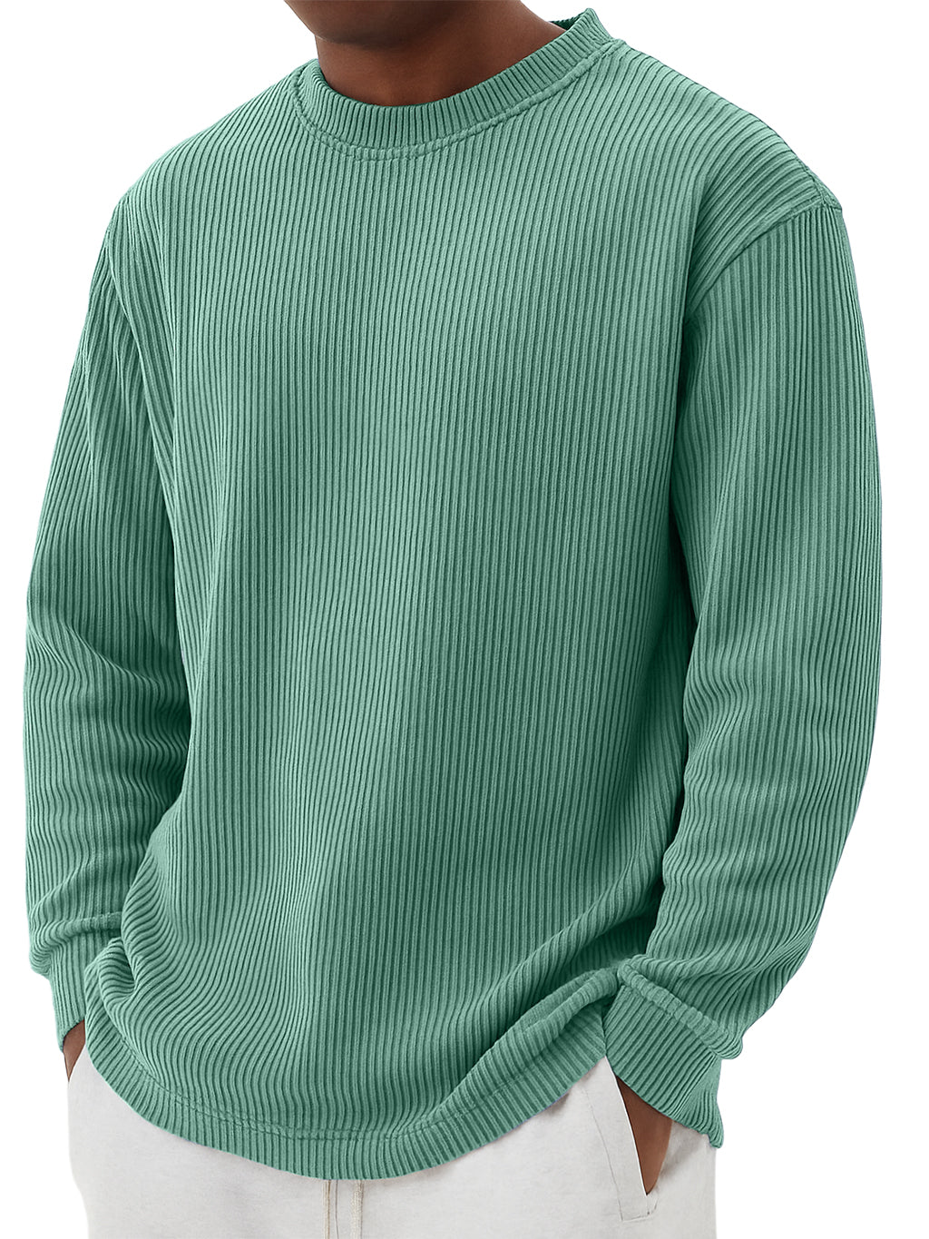 Men's Simple Casual Striped Crewneck Long Sleeved T-shirt