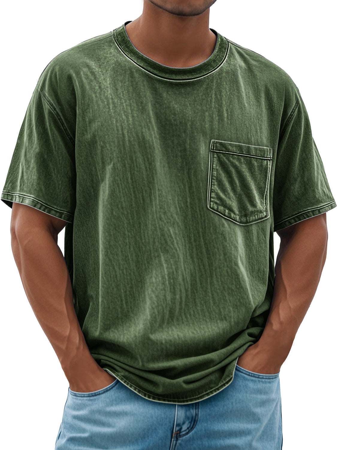 Men's Retro Round Neck Daily Casual Pocket Short Sleeve T-Shirt