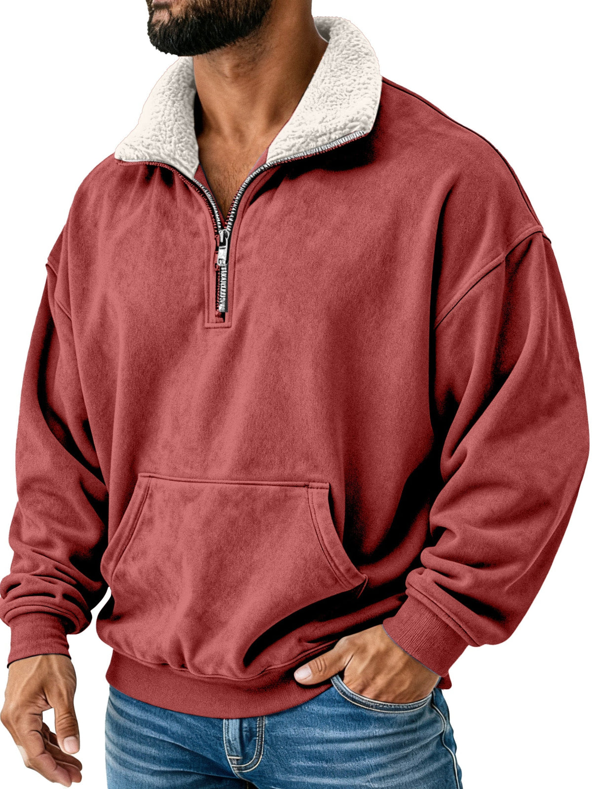 Retro Simple Plush Stand Collar Long Sleeve Sweatshirt