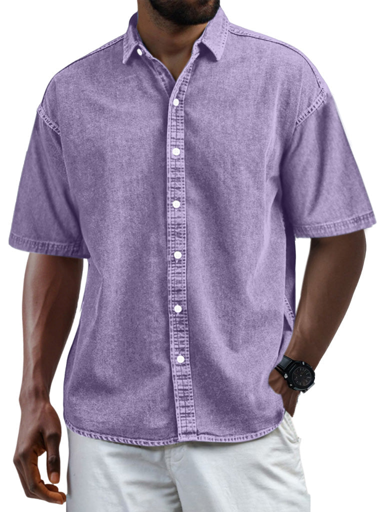 Men's Casual Vintage Button Lapel Short Sleeve Shirt