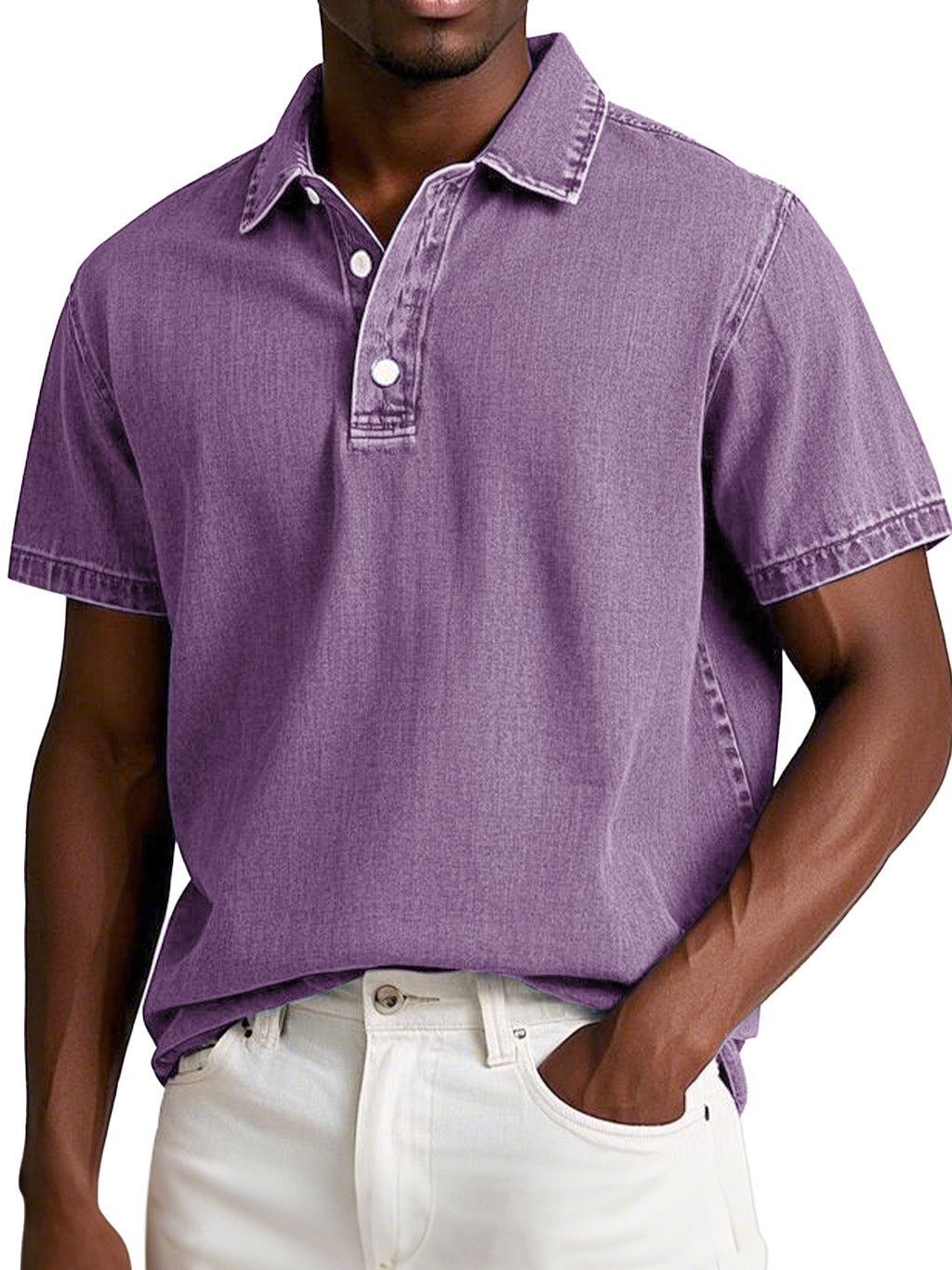 Men's Fashion Retro Washed Distressed Cotton Lapel Short Sleeve Polo Shirt
