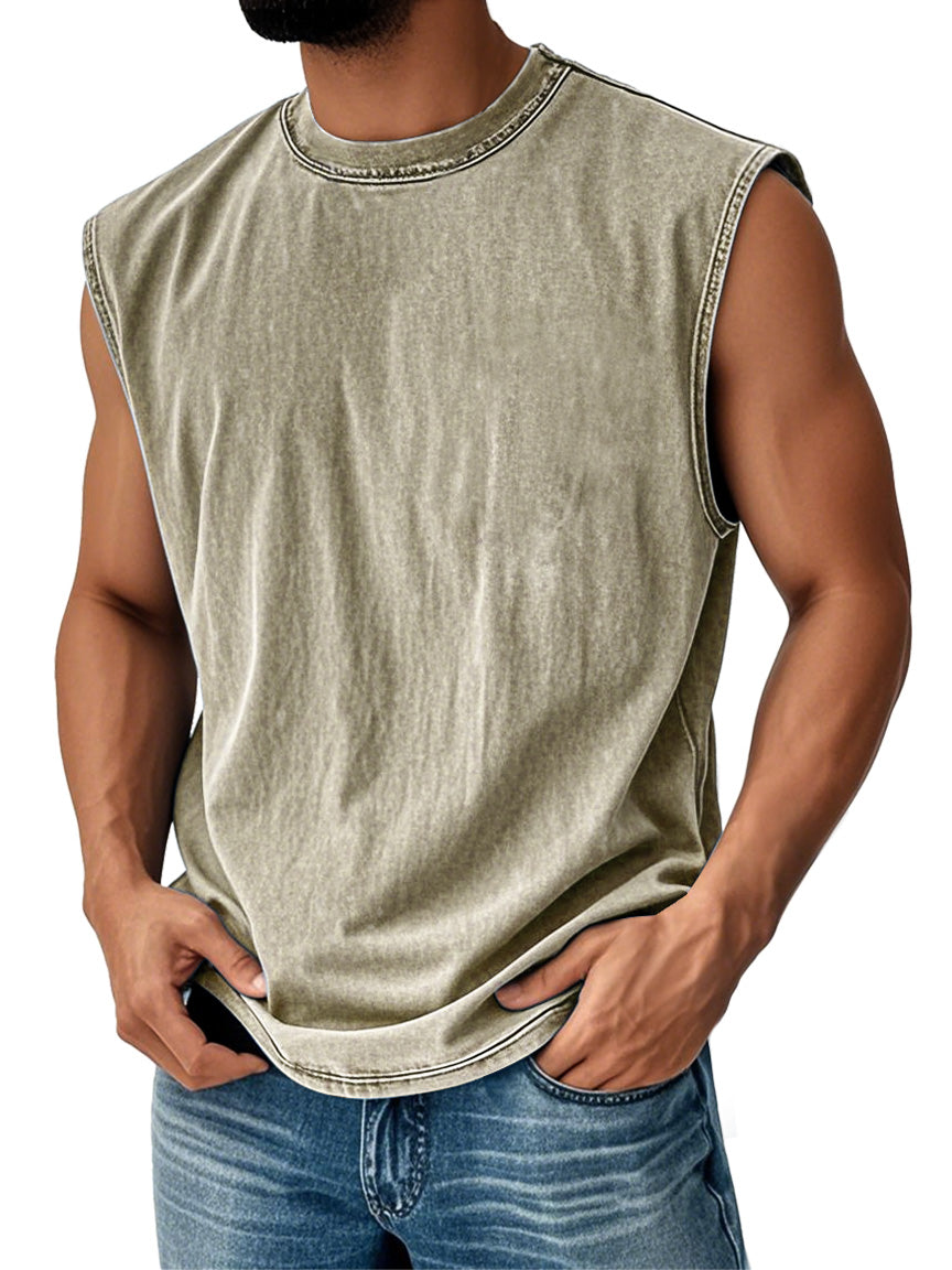 Men's Retro Round Neck Casual Solid Color Sleeveless Vest