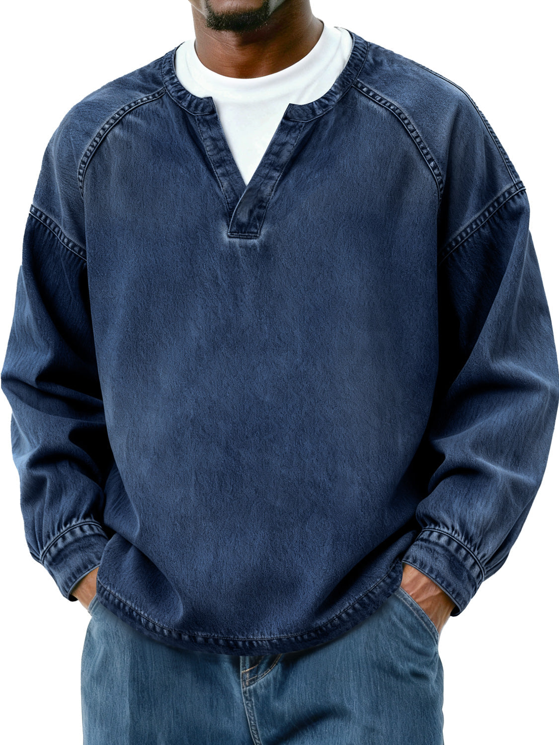 Men's Retro Faux Two-Piece Raglan Patchwork Casual Long-Sleeve T-Shirt