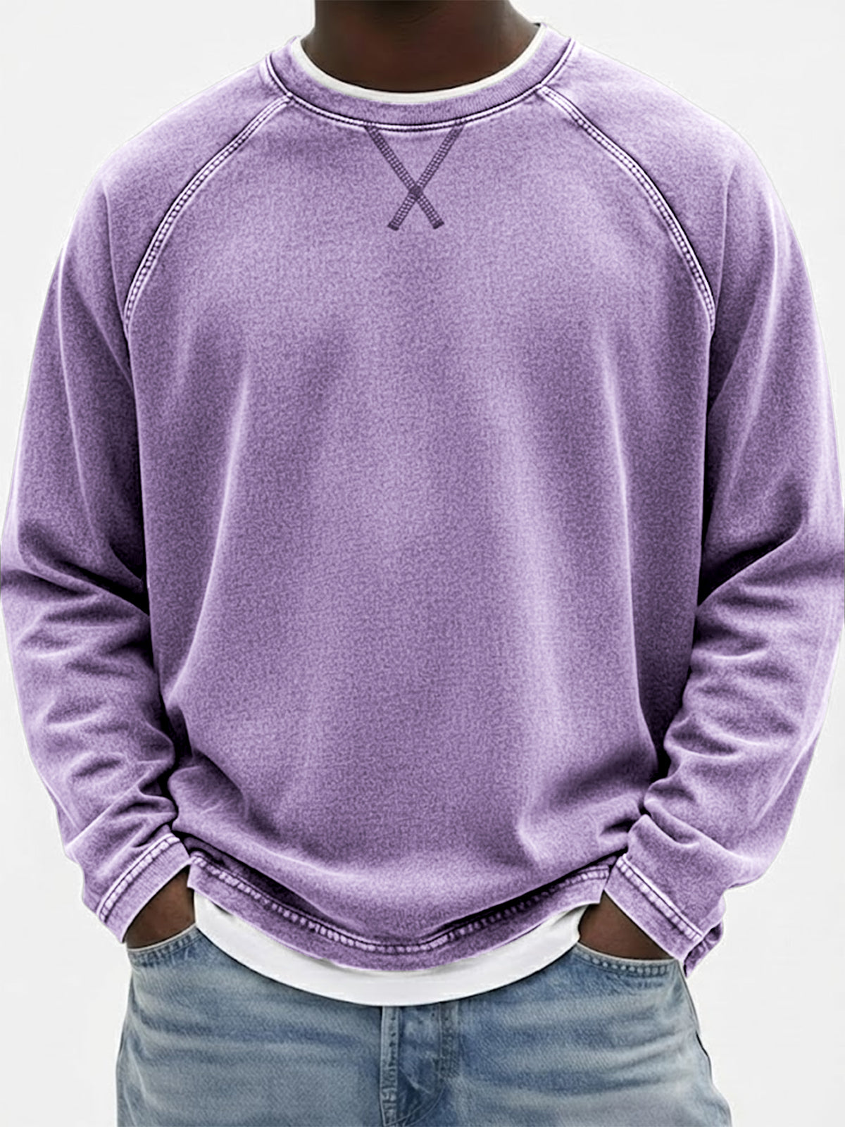 Men's Vintage Dyed Raglan Embroidered Patchwork Pullover Casual T-Shirt
