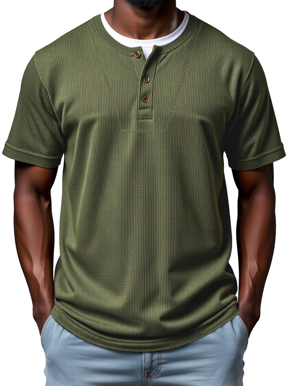 Men's Casual Simple Waffle Fake Two Piece Short Sleeve Top