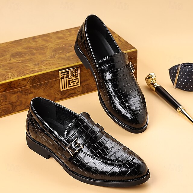 Men's Crocodile Pattern Luxury Loafers – Dark Brown Slip-On Dress Shoes