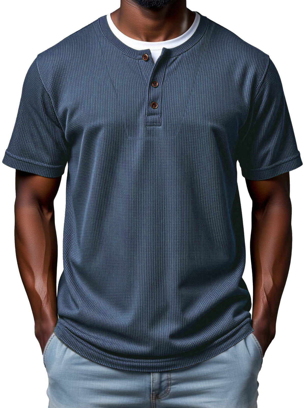 Men's Casual Simple Waffle Fake Two Piece Short Sleeve Top