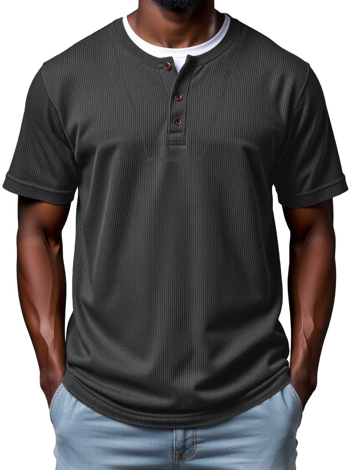 Men's Casual Simple Waffle Fake Two Piece Short Sleeve Top