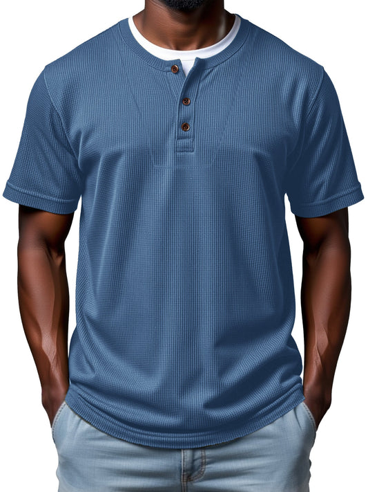 Men's Casual Simple Waffle Fake Two Piece Short Sleeve Top