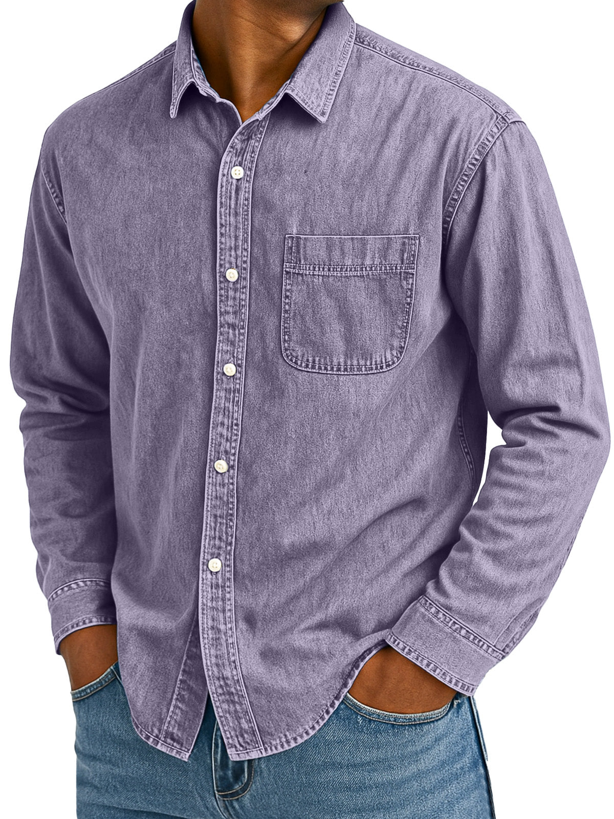 Men's Retro Casual Solid Color Loose Lapel Long Sleeve Shirt With Pockets