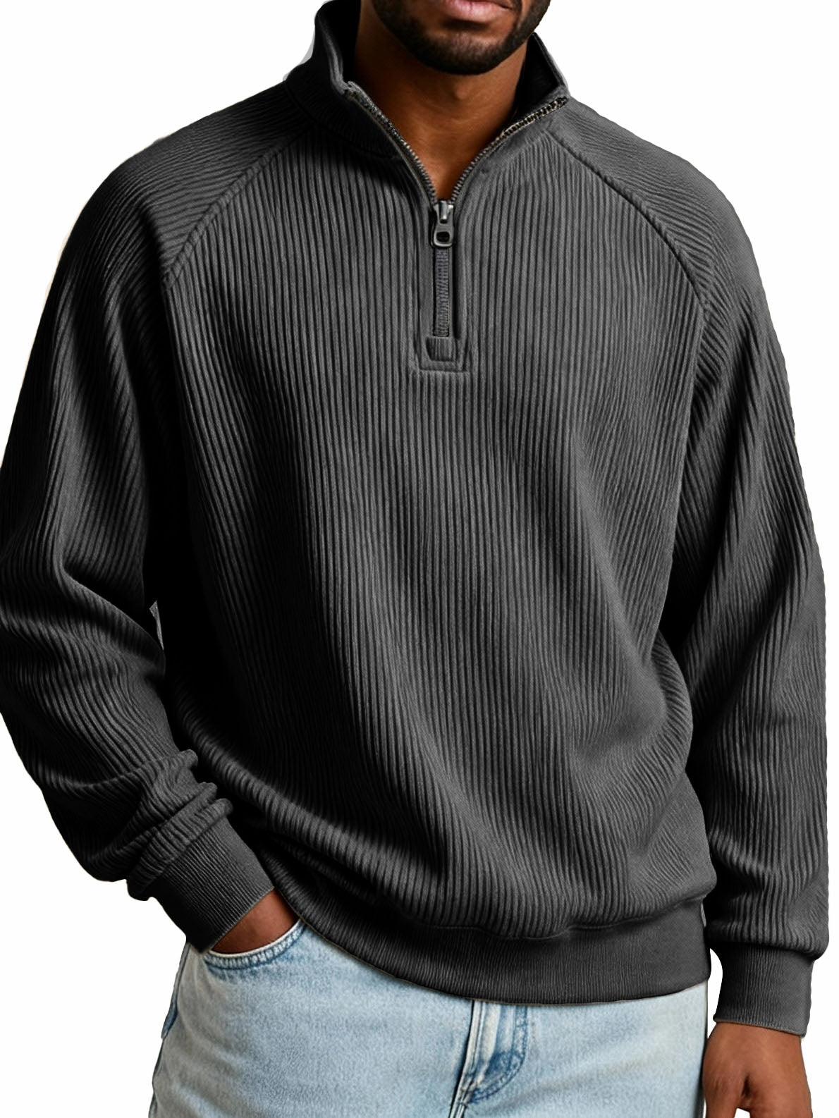 Men's Fashion Casual Raglan Sleeve Stand Collar Long Sleeve Sweatshirt