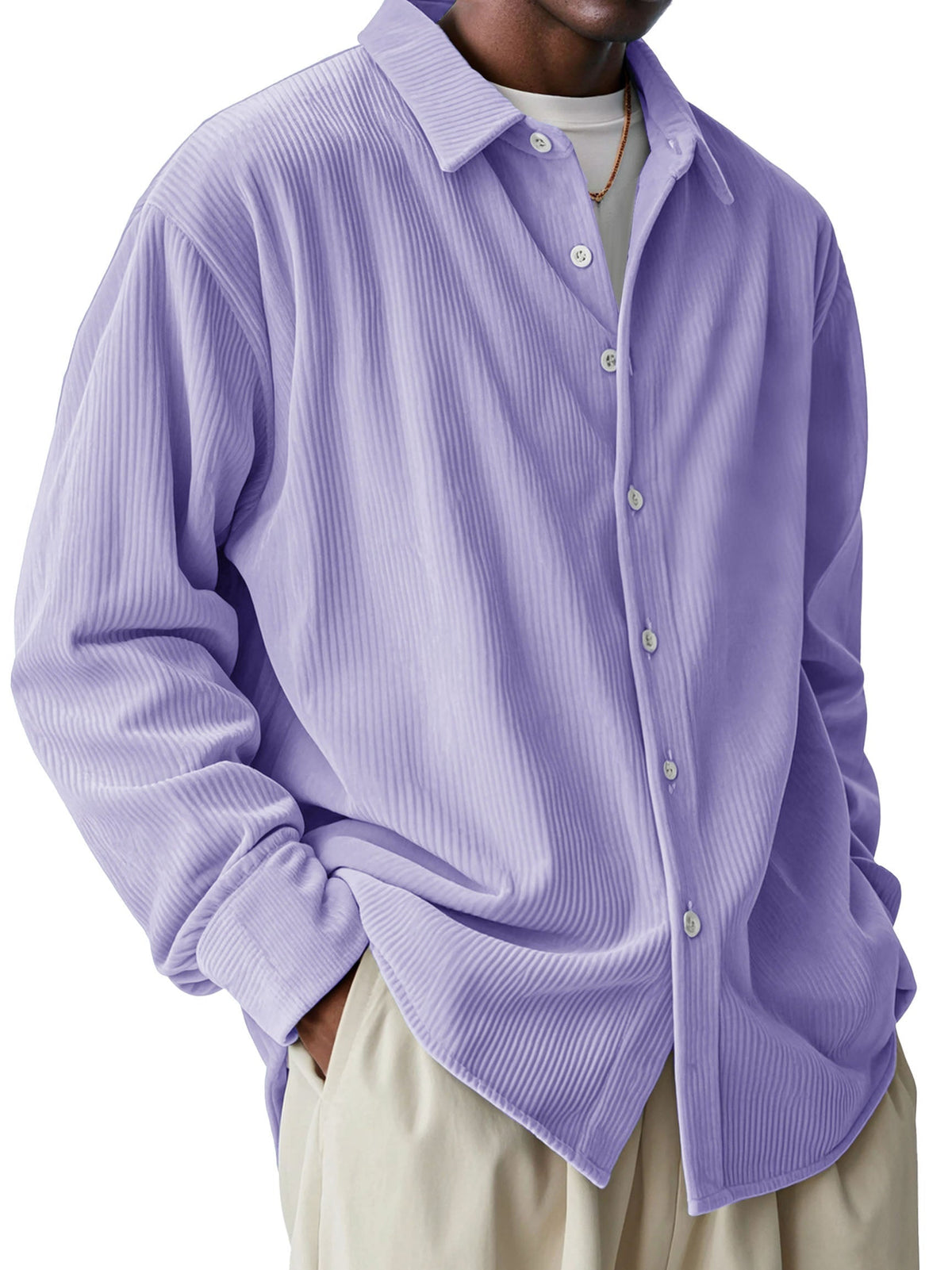 Men's Fashionable and Comfortable Pit Fabric Long Sleeve Lapel Shirt