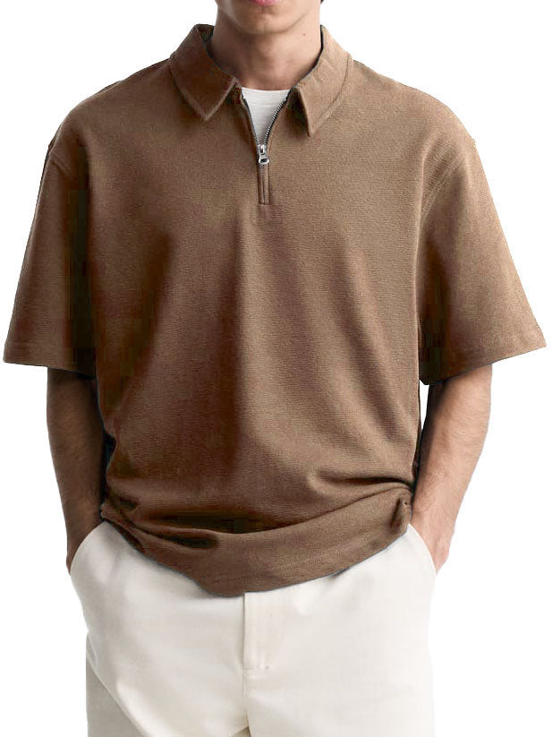 Men's Casual Basic Zipper Short Sleeve Polo Shirt