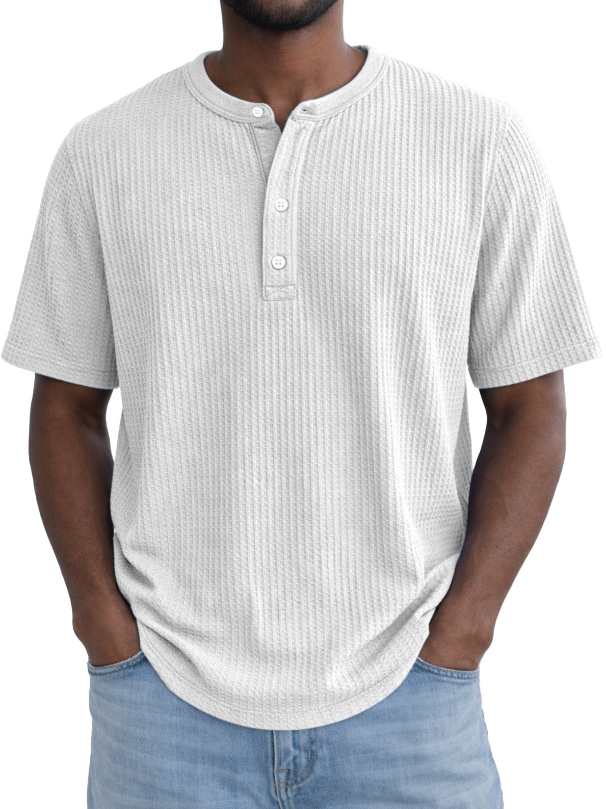 Men's Simple Everyday Waffle Button Down Short Sleeve Henley