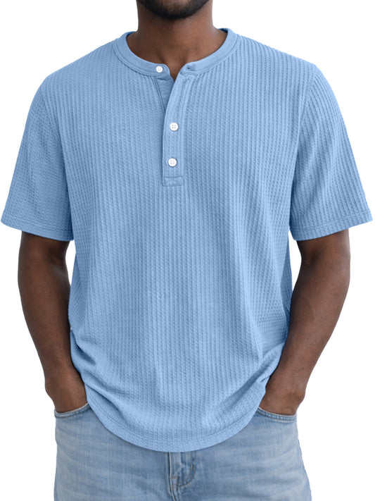 Men's Simple Everyday Waffle Button Down Short Sleeve Henley