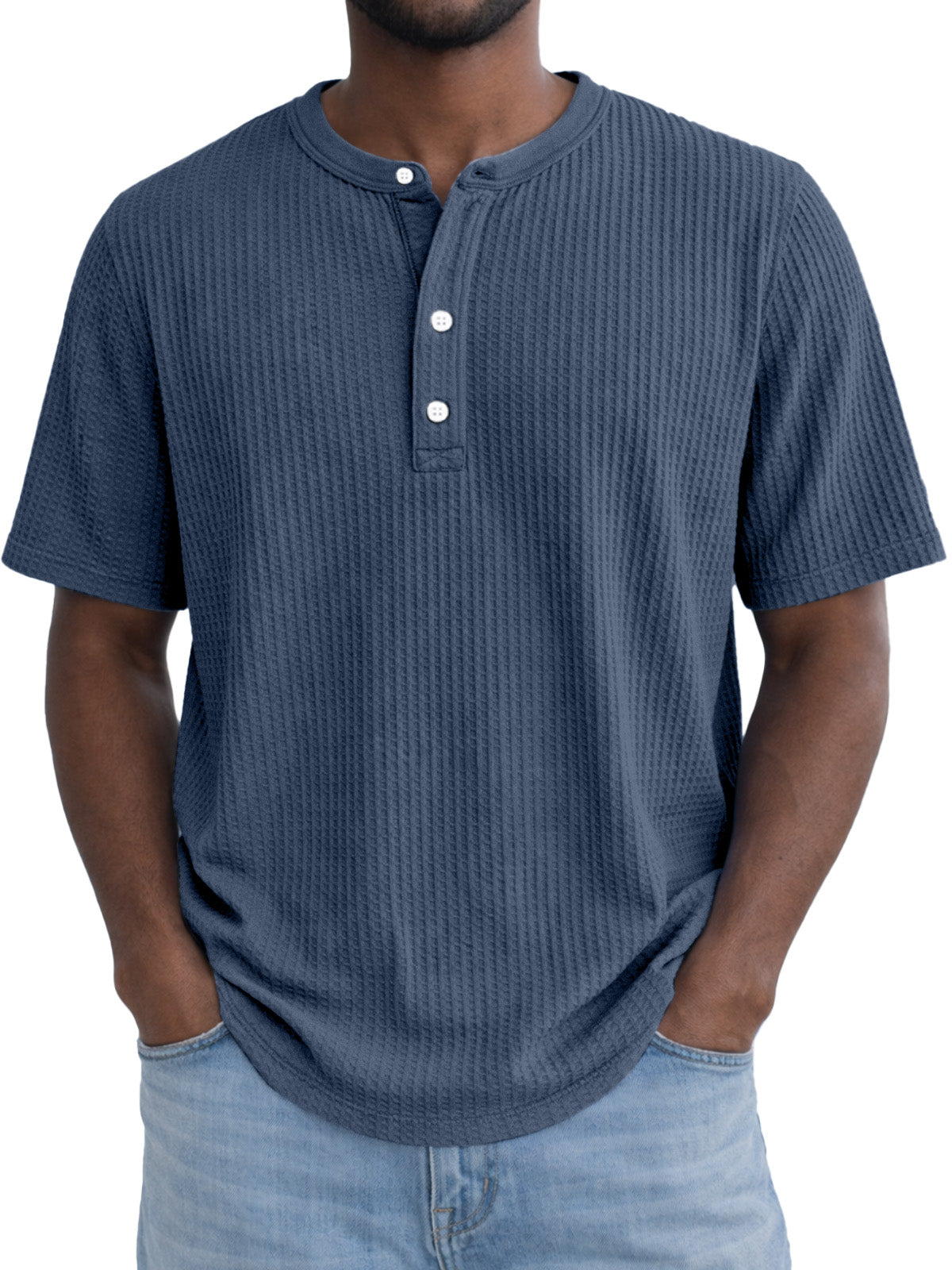 Men's Simple Everyday Waffle Button Down Short Sleeve Henley