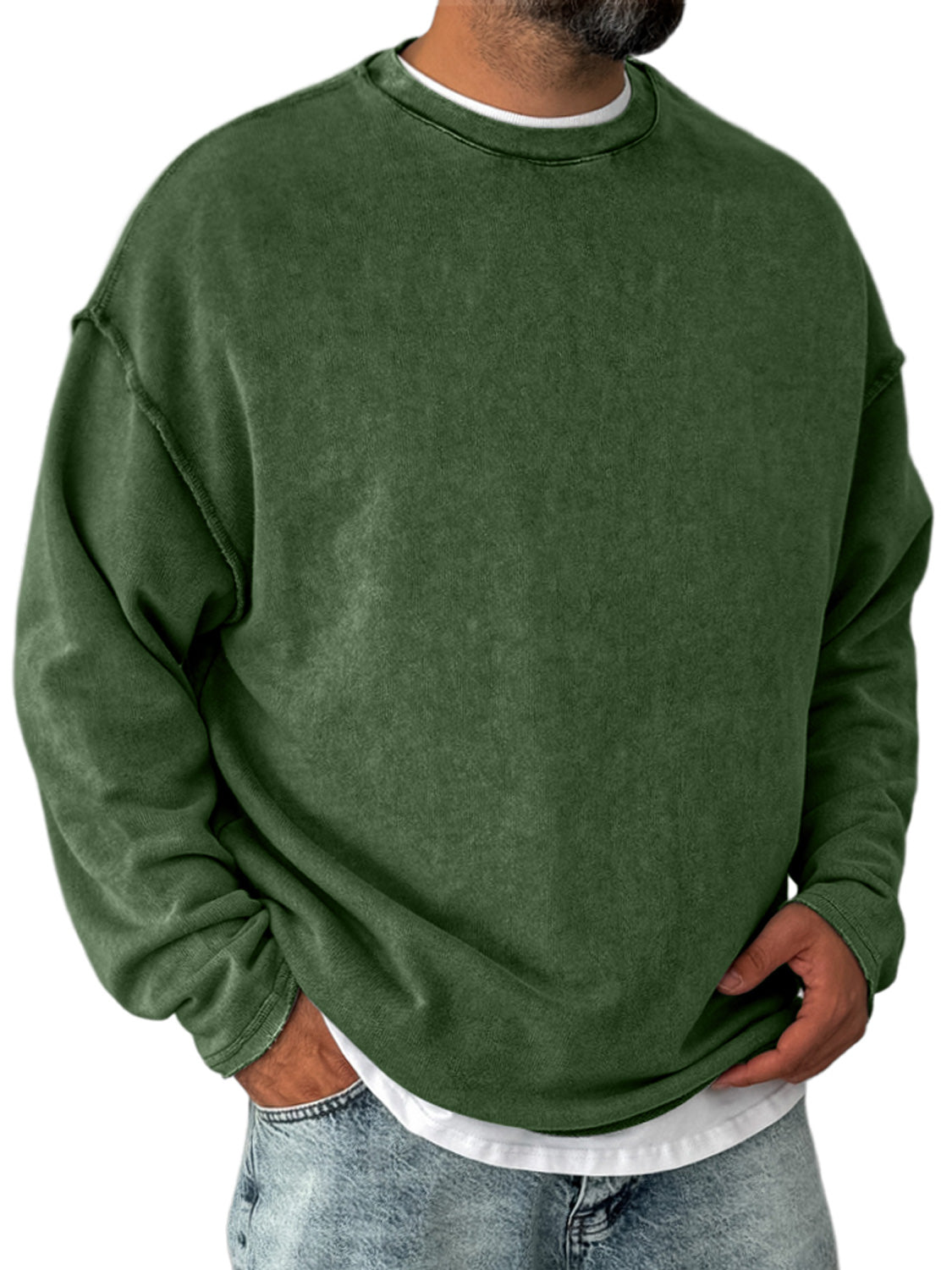 Men's Retro Round Neck Distressed Casual Comfortable Long Sleeve T-shirt