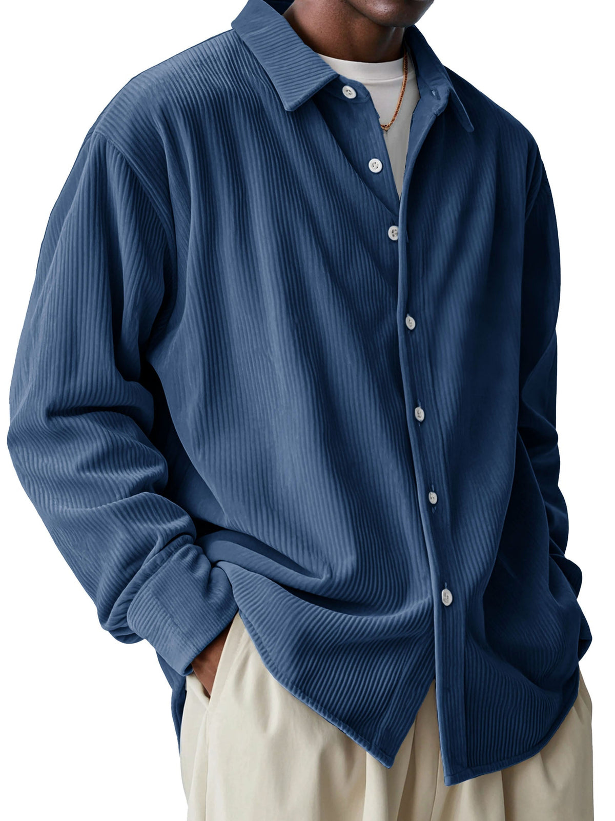 Men's Fashionable and Comfortable Pit Fabric Long Sleeve Lapel Shirt