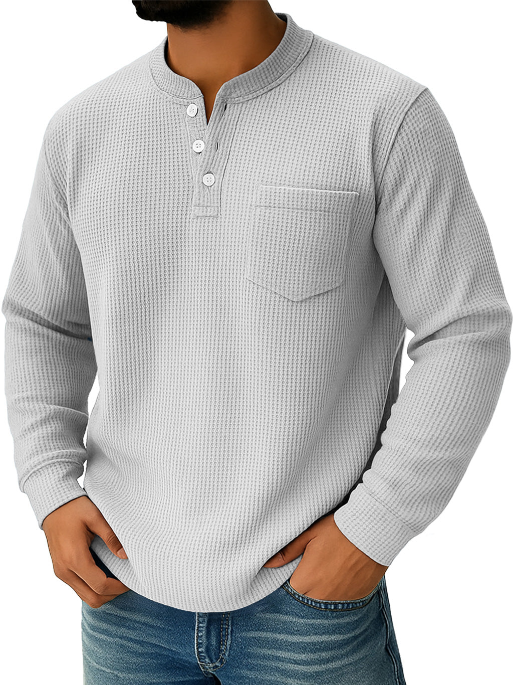 Men's Everyday Waffle Collar Button-Down Casual Long Sleeve Henley