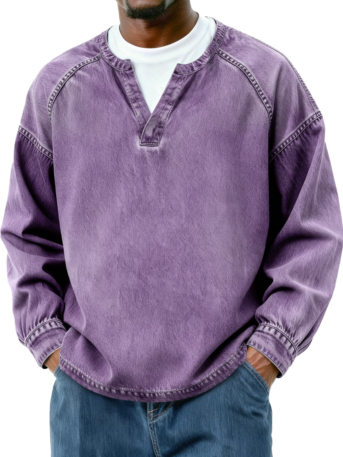 Men's Retro Faux Two-Piece Raglan Patchwork Casual Long-Sleeve T-Shirt