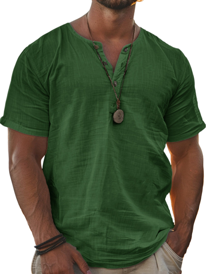 Men's Basic Casual Comfort Button Down Short Sleeve Henley T-Shirt