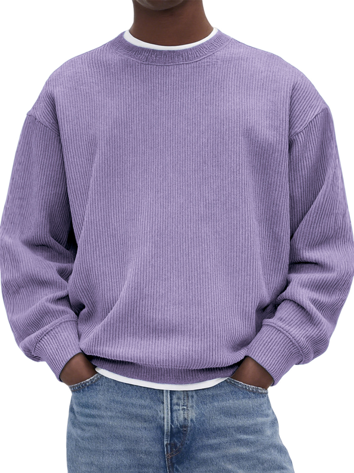 Men's Stylish Corduroy Crew Neck Basic Pullover