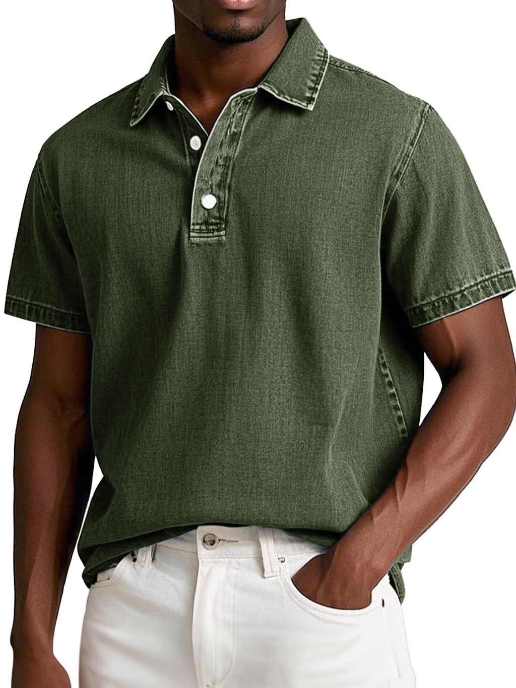 Men's Fashion Retro Washed Distressed Cotton Lapel Short Sleeve Polo Shirt