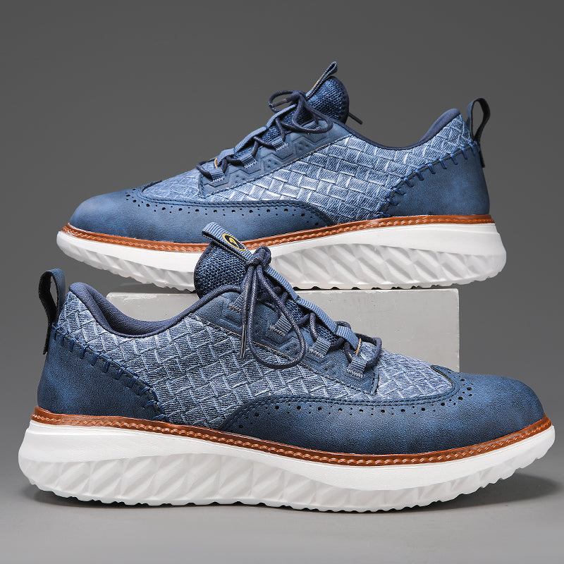 Men’s Comfortable Lace-Up Brogue Sneakers – Ultra-Lightweight & Breathable Woven Upper, Arch Support, Wide-Toe Fit, Shock-Absorbing Sole for All-Day Comfort