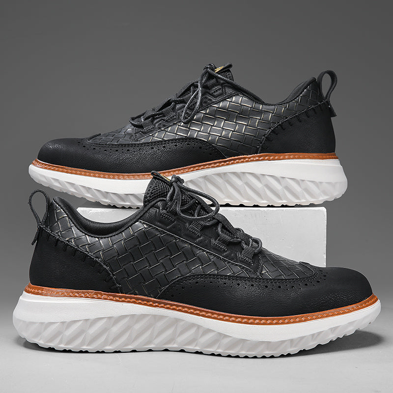 Men’s Comfortable Lace-Up Brogue Sneakers – Ultra-Lightweight & Breathable Woven Upper, Arch Support, Wide-Toe Fit, Shock-Absorbing Sole for All-Day Comfort