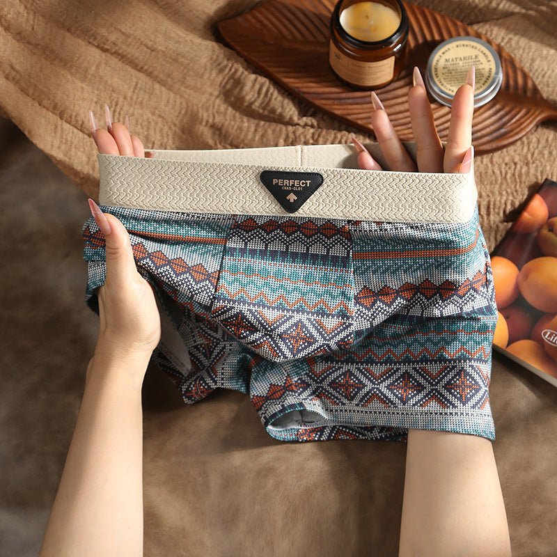 3-Pack Comfortable & Anti-Exposure Cotton Retro Ethnic Style Mid-Rise Boxer Shorts